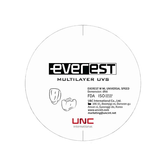 Everest Multilayer UVS - циркониевый диск многослойный, предварительно окрашенный, диаметр 98 мм, толщина 12 мм | UNC (Ю. Корея)