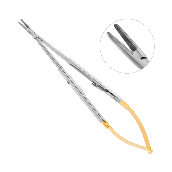 Иглодержатель-микро прямой Micro-Nadelhalter TC, длина 180 мм | HLW Dental Instruments (Германия)